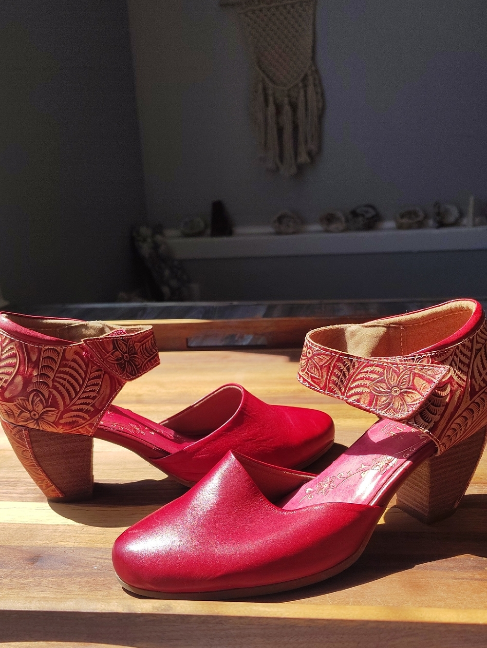 Red Leather Spring Step L'Artiste Ankle-Strap Women's Heels